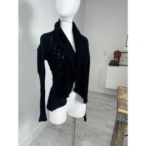 Y2K Cardigan Sweater Cowl Neck High Lo Open Knit Sweater